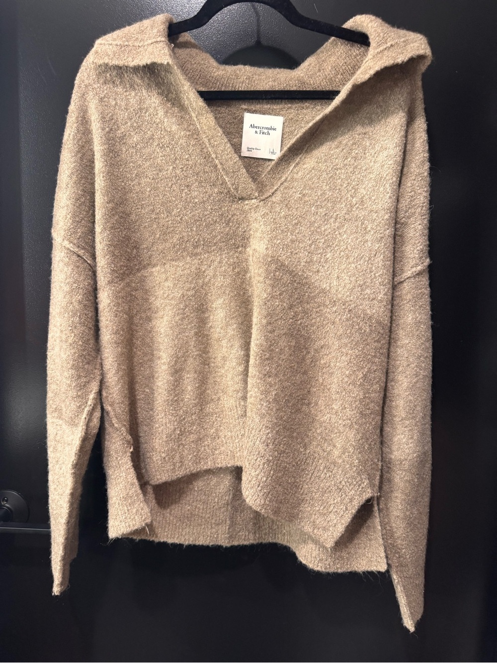 Abercrombie & Fitch Women's Taupe Hooded V-Neck Sweater Top